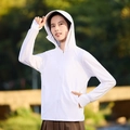 White hooded sun protection jacket for outdoor sports with thumb hole long sleeves - M / White (Women)