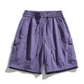 Short cargo lilas avec taille élastique à cordon et grandes poches latérales sur fond blanc - M / Violet Sauvage