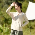 Women's pale yellow hooded sun protection jacket with thumb holes for outdoor sports - M / Light White Tea (Women)