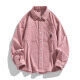 Chaqueta de camisa de pana a cuadros rosas y blancos con diseño de bolsillo frontal - M / Rosa empolvado