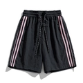 Herren Sommer Outdoor Sportshorts in Schwarz mit rosa Seitenstreifen, schnelltrocknend - M / Abendschwarz