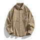 Chaqueta de camisa de pana caqui para hombre con bolsillos en el pecho y botones - M / Caqui