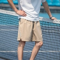 Khaki heren sportshort van sneldrogende stof met trekkoord en reflecterende strepen - M / Khaki