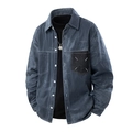 Donkerblauw heren denim overhemd met contrastzak en witte stiksels voor het voorjaar - M / Denim Blauw