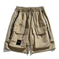 Pantalones cortos cargo caqui para hombre con cordón elástico y grandes bolsillos con cremallera - M / Pantalones Cortos Cargo (AutoCAD 1648) / Caqui