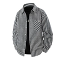 Camicia a maniche lunghe da uomo in jacquard denim a spina di pesce con tasca sul petto - M / Blu Reale