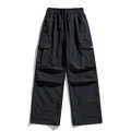 Men's black lightweight cargo pants with elastic waist and side pockets in straight cut - M / Dusk Black