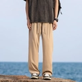 Pantalón de seda de hielo caqui para hombre con cintura elástica para el verano - M / Caqui