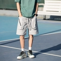 Men's light grey tech shorts with utility zipper pockets and elastic drawstring waist - M / Paris Grey