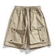 Men's khaki cargo shorts with elastic drawstring waist and large flap pockets - M / Khaki