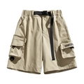 Pantalones cortos cargo caqui repelentes al agua con cinturón de nailon y bolsillos - L / Caqui