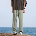 Pantalones de seda de hielo para hombre verde salvia de pierna recta con cordón verano - M / Verde Musgo