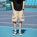 Men's outdoor cargo shorts in khaki with multi-pocket structure and elastic waistband - M / Khaki