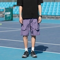 Men's outdoor cargo shorts in lilac purple with side zipper pockets and drawstring - M / Wilderness Purple