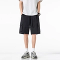 Pantalones cortos cargo negros para hombre con cordón y bolsillos grandes de parche - M / Negro Atardecer