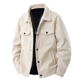 Off-white corduroy jacket for men with lapel collar and chest pockets for autumn style - M / Khaki