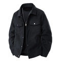 Men's black corduroy jacket with utility pockets and turn-down collar on white background - M / Black