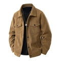 Men's light brown corduroy jacket with classic lapel and chest pockets on white background - M / Caramel color