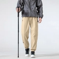 Outdoor hiking pants in khaki color with elastic waist and cargo zipper pockets - M / Khaki