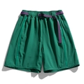 Dark green lightweight summer cargo shorts with a contrast purple adjustable belt and zip pockets - M / Turquoise Green