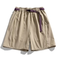 Men's khaki outdoor cargo shorts with a contrasting purple adjustable belt and quick-dry fabric - M / Khaki