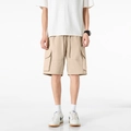 Pantalones cortos cargo caqui para hombre con cordón elástico y bolsillos laterales - M / Caqui