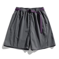Men's dark gray cargo shorts featuring a purple woven belt and utility buckle - M / Volcanic Gray