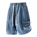 Bermudas cargo de mezclilla lavada para hombre con bolsillos grandes y cordón ajustable - EU 29 / Azul Denim