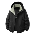 Men's outdoor mountain jacket in black with windproof hood and contrast grey lining - Black