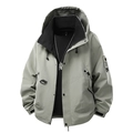 Men's mountain-style hooded jacket in bean green windproof fabric for outdoor hiking wear - Grey Green
