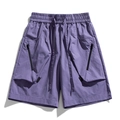 Purple cargo shorts for men with elastic drawstring waist and tactical side zipper pockets - M / Wilderness Purple