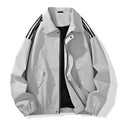 Chaqueta bomber gris para hombre con rayas negras en hombros y cierre de cremallera - M / Gris