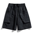 Men's black cargo shorts with elastic drawstring waist and multi-pocket functional design - M / Dusk Black