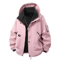Pink hooded windbreaker outdoor jacket for women with waterproof fabric and functional pockets - Peach Pink