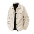 Men's beige corduroy jacket with breast pockets and black buttons over black sweater - M / Off White