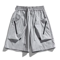 Men's light grey cargo shorts with elastic drawstring waist and large zipper pockets - M / Paris Grey