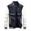 Ανδρικό varsity jacket από δέρμα PU σε μαύρο και άσπρο με φερμουάρ και ριγέ λάστιχο - M / Λευκό