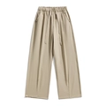 Khaki Freizeithose mit weitem Bein aus leichtem Eisseiden-Stoff und Kordelzug für Unisex - M / Khaki