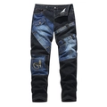 Ανδρικό τζιν slim fit με μπαλώματα σε σκούρο μπλε και διακοσμητική αγκράφα KOSMO LUPO - EU 30 / Μαύρο