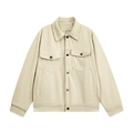 Giacca da uomo in velluto a coste bianco crema con revers classico e tasche - M / Bianco Sporco