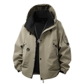 Men's khaki outdoor hooded jacket with waterproof windbreaker shell and utility pockets - Mocha