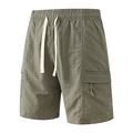 Men's cargo shorts in army green nylon fabric with elastic waist and pockets - M / Army Green