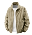 Men's khaki stand collar jacket in windproof fabric with elastic cuffs and zip pockets - M / Khaki