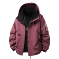 Deep pink hooded outdoor windbreaker with waterproof material and sleeve patch - Carmine