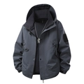 Men's dark grey hooded cargo jacket featuring multiple pockets and windproof fabric - Moon Shadow Grey