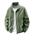 Men's army green windproof jacket with stand collar and elastic cuffs in lightweight fabric - M / Army Green