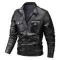 Schmal geschnittene schwarze Kunstleder-Bikerjacke für Herren mit Stehkragen und Reißverschluss - M / Schwarz