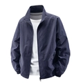 Men's dark grey lightweight standing collar jacket with full zip and elastic cuffs - M / Dark Blue