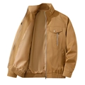 American style khaki men's stand collar flight jacket with functional pockets and metal zippers - M / Khaki