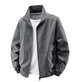 Men's dark grey lightweight windproof stand collar jacket with full zip and elastic cuffs - M / Gray